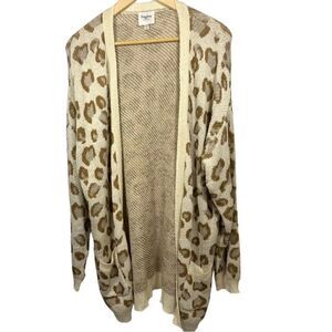 HAYDEN Women’s Wrapsody Leopard Print Long Open Cardigan Cream/Brown 1XL/2XL